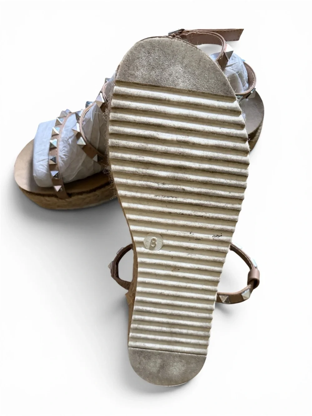 Studded Espadrille Platform Sandals in Beige